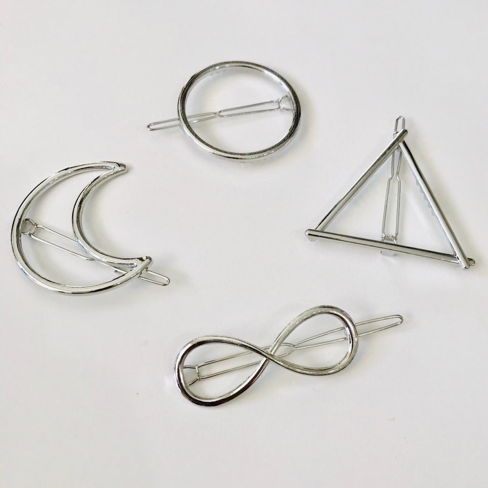 🆕4 pack silver geometric hair barrettes